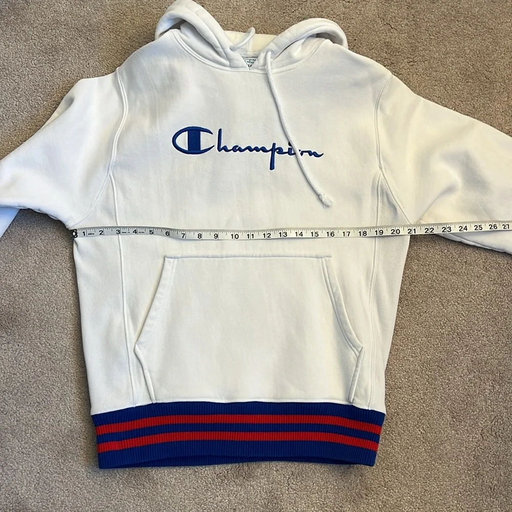 Champion Men’s Reverse Weave Hooded Sweatshirt Size S White Logo Unisex - Picture 7 of 8